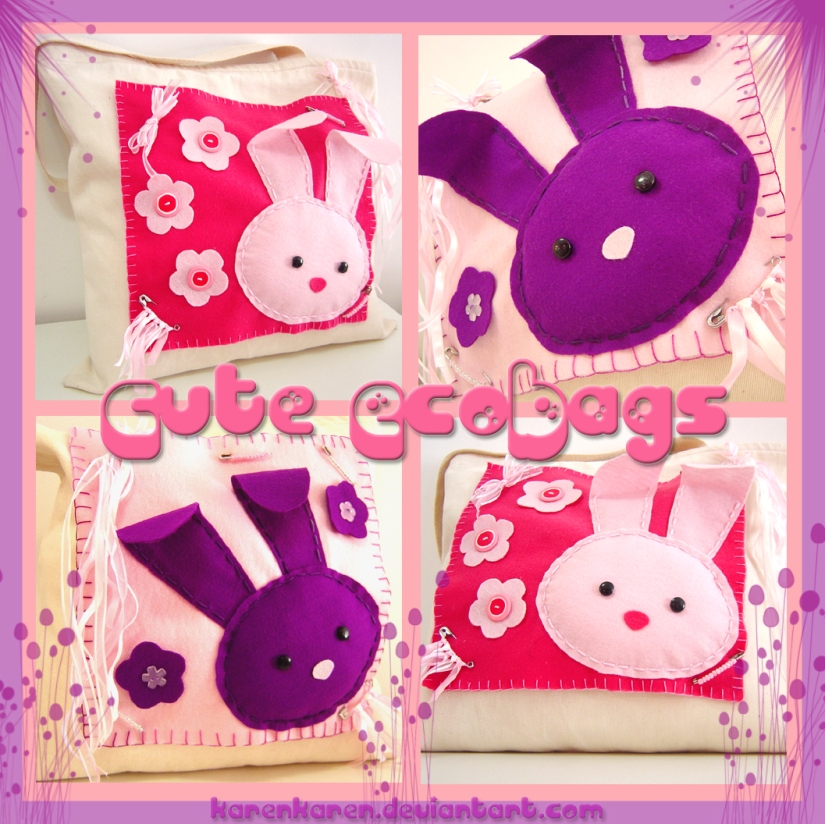 karen tiemy tote bag bunny cute felt kawaii shopping ecobag pink